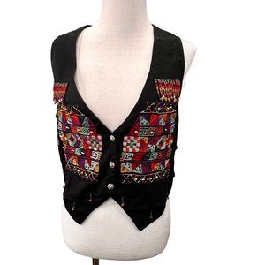 Vintage In Style New York Aztec Vest size M Women Beaded Fringe Embroidered Butt